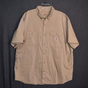 Carhartt Men's 2XL Force Button Down Relaxed Fit Short Sleeve Shirt Beige
